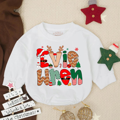 Personalized Christmas Romper Evie When Name Outfit, Custom Holiday Baby Girl Clothes, Festive Xmas Toddler Gift, Preppy Monogrammed Infant Romper Set