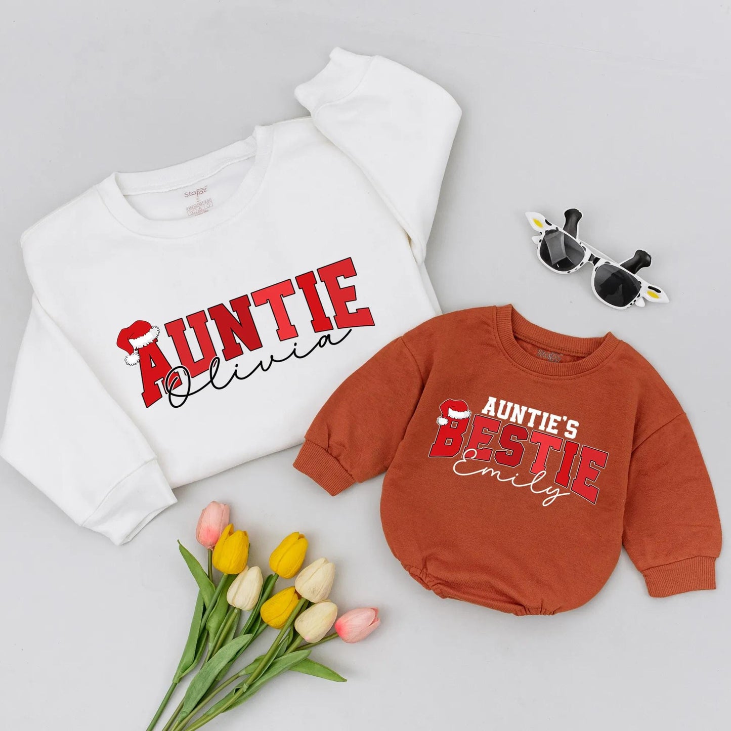 Personalized Auntie's Bestie Christmas Sweatshirt Gift for Aunt Matching Family Outfit Cozy Holiday Joy