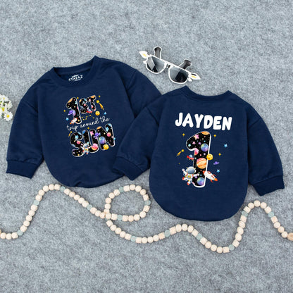 Space-Themed 1st Birthday Romper | Personalized Baby Outfit '1st Trip Around the Sun' | Custom Name Bodysuit | Galaxy Design for Baby Girl or Boy