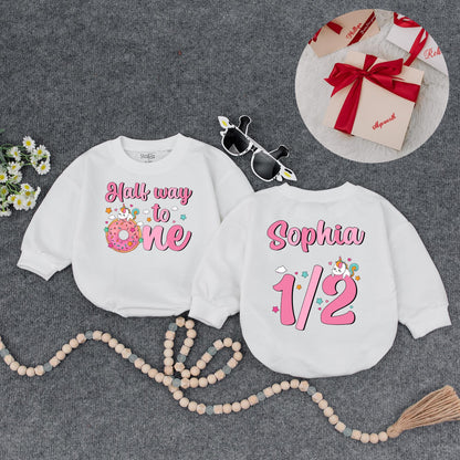 Half Way to One Unicorn Romper for Baby Girl 6 Month Birthday Outfit Personalized Pink Unicorn Half Birthday Bodysuit Adorable Unicorn Cake Baby Shower Gift Idea