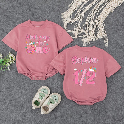 Half Way to One Unicorn Romper for Baby Girl 6 Month Birthday Outfit Personalized Pink Unicorn Half Birthday Bodysuit Adorable Unicorn Cake Baby Shower Gift Idea