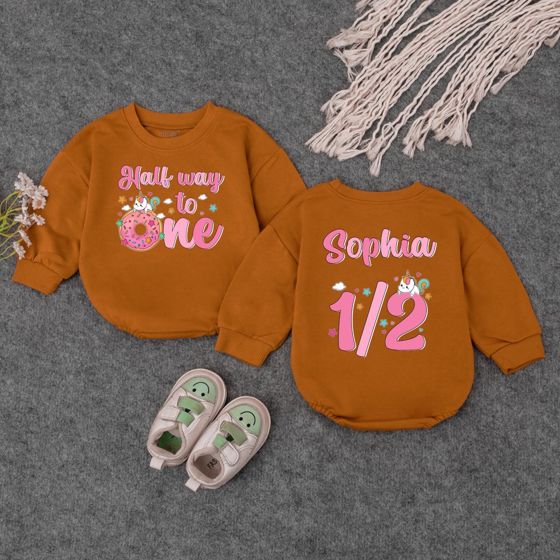 Half Way to One Unicorn Romper for Baby Girl 6 Month Birthday Outfit Personalized Pink Unicorn Half Birthday Bodysuit Adorable Unicorn Cake Baby Shower Gift Idea