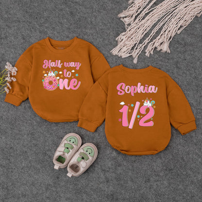 Half Way to One Unicorn Romper for Baby Girl 6 Month Birthday Outfit Personalized Pink Unicorn Half Birthday Bodysuit Adorable Unicorn Cake Baby Shower Gift Idea