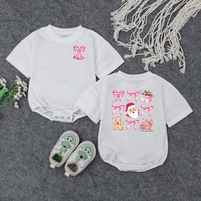 Pink Christmas Baby Romper Girl | Cute Santa Candy Cane Holiday Outfit | Personalized Xmas Bodysuit Gift Set Soft Cotton Festive Winter Clothes 138