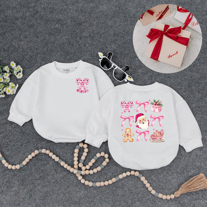Pink Christmas Baby Romper Girl | Cute Santa Candy Cane Holiday Outfit | Personalized Xmas Bodysuit Gift Set Soft Cotton Festive Winter Clothes 138