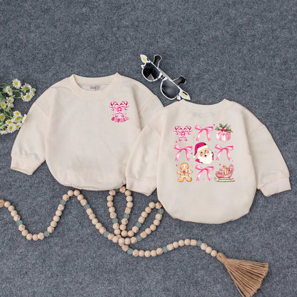 Pink Christmas Baby Romper Girl | Cute Santa Candy Cane Holiday Outfit | Personalized Xmas Bodysuit Gift Set Soft Cotton Festive Winter Clothes 138