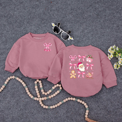 Pink Christmas Baby Romper Girl | Cute Santa Candy Cane Holiday Outfit | Personalized Xmas Bodysuit Gift Set Soft Cotton Festive Winter Clothes 138