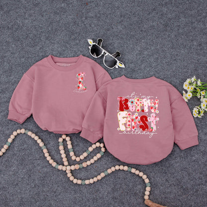 Sweet Strawberry Candy First Birthday Romper Baby Girl Outfit Pink Bow Floral Stripes Holiday Festive Gift 138