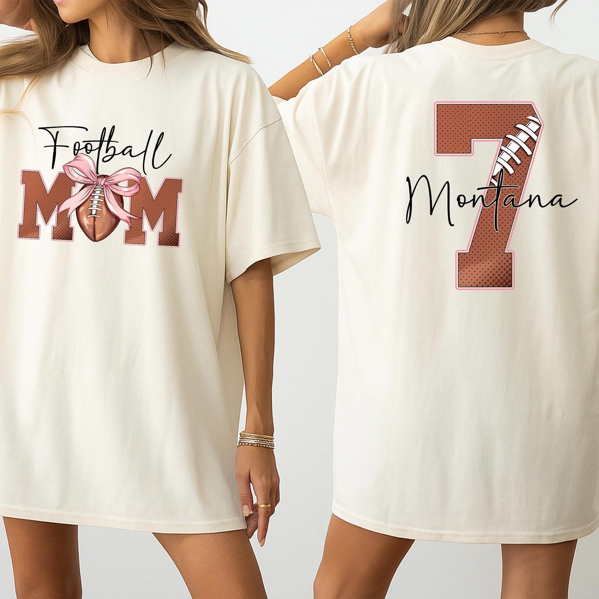 Football MOM Shirt Personalized with Player Number & Name, Spotted Print Game Day Tee, Custom Sports Mama Outfit, Unique Gift for Football Season