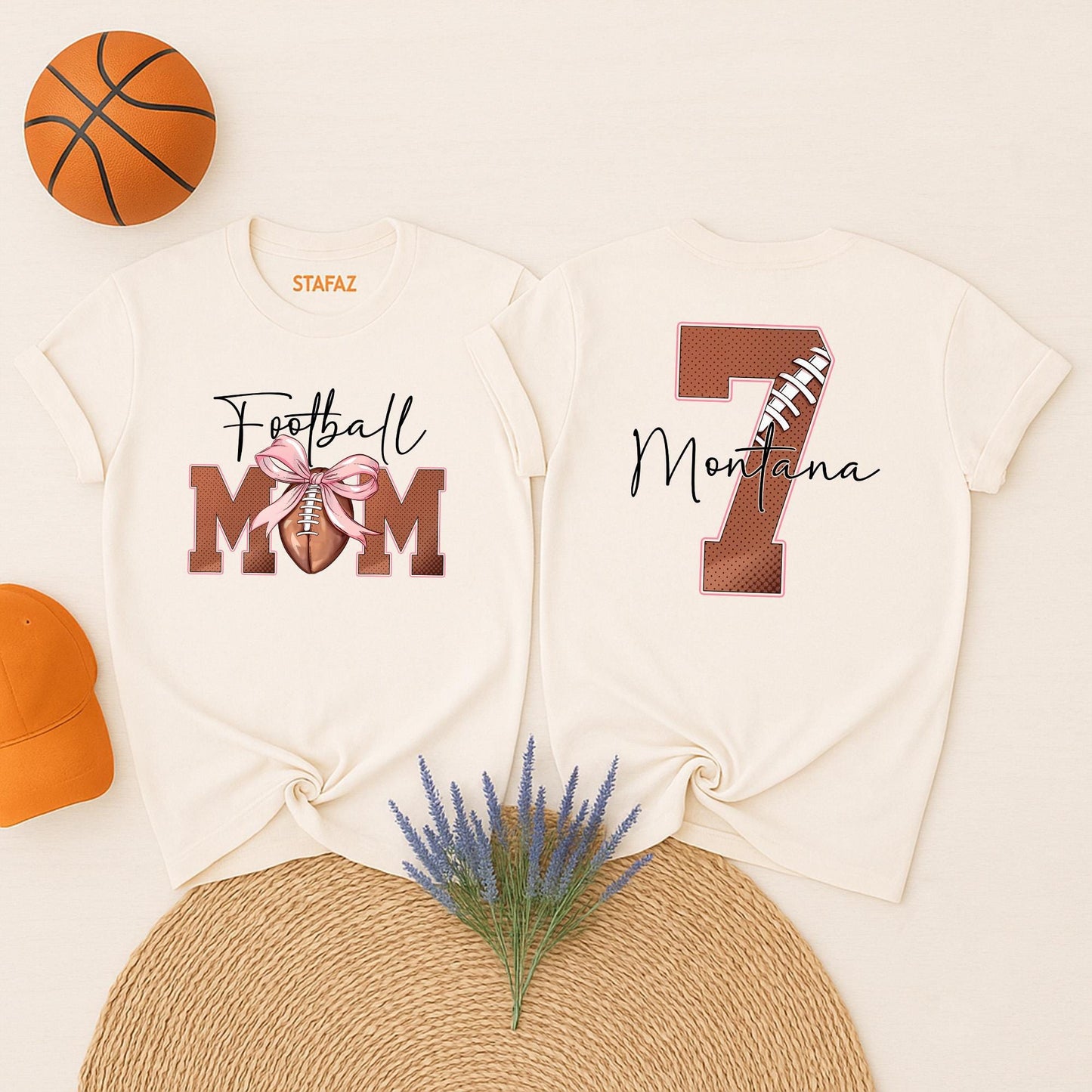 Football MOM Shirt Personalized with Player Number & Name, Spotted Print Game Day Tee, Custom Sports Mama Outfit, Unique Gift for Football Season