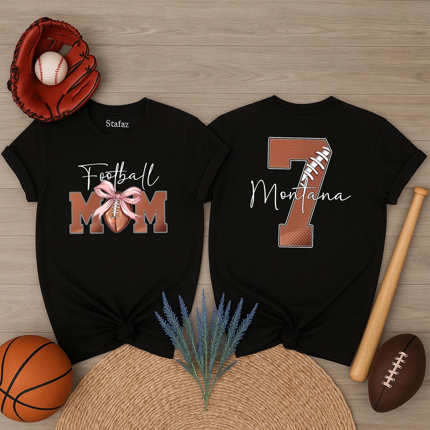 Football MOM Shirt Personalized with Player Number & Name, Spotted Print Game Day Tee, Custom Sports Mama Outfit, Unique Gift for Football Season