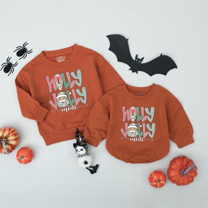 Holly Jolly Mama and Me Matching Christmas Sweaters, Santa Face, Plaid & Gingham Holiday Family Outfit, Mom & Daughter Xmas Gift