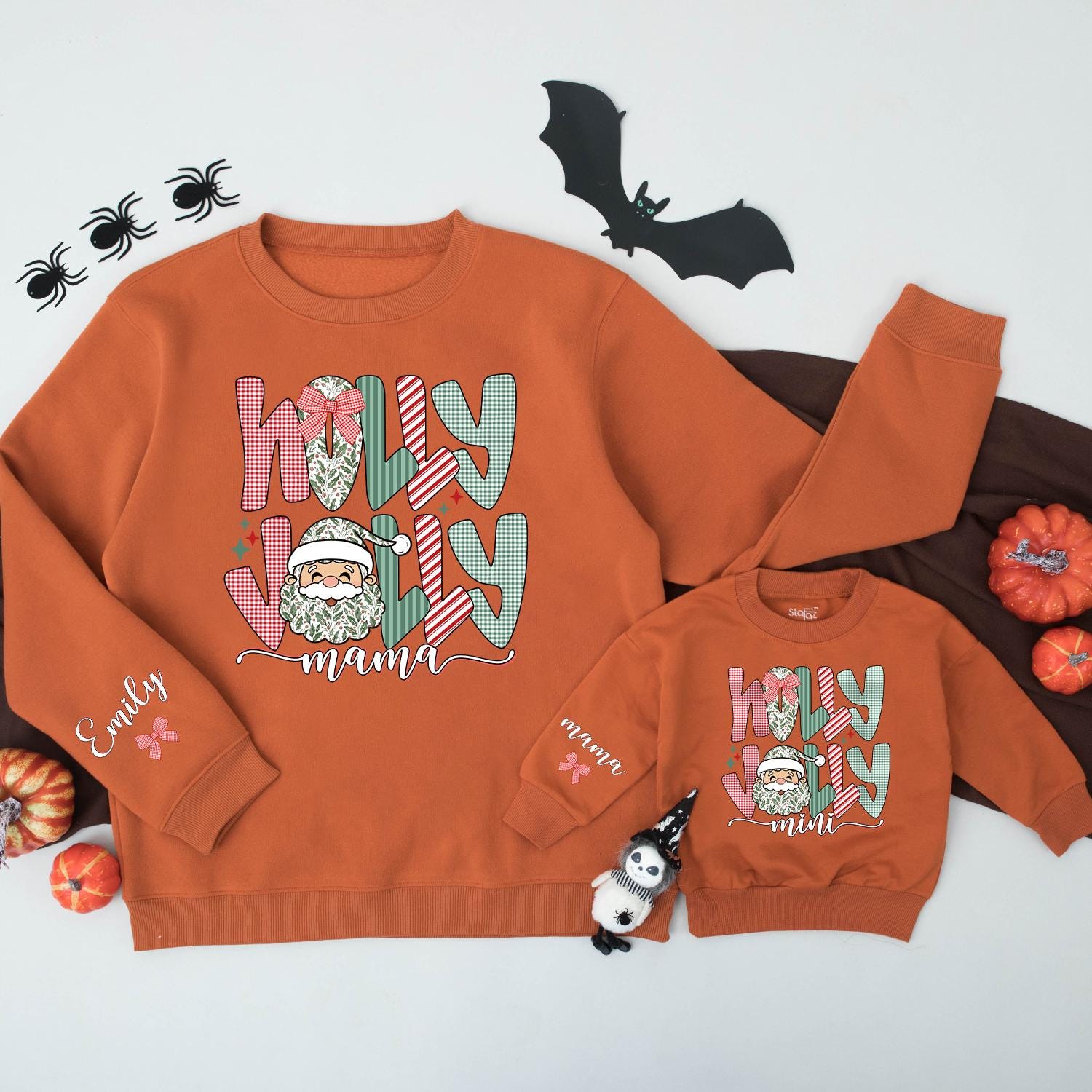 Holly Jolly Mama and Me Matching Christmas Sweaters, Santa Face, Plaid & Gingham Holiday Family Outfit, Mom & Daughter Xmas Gift