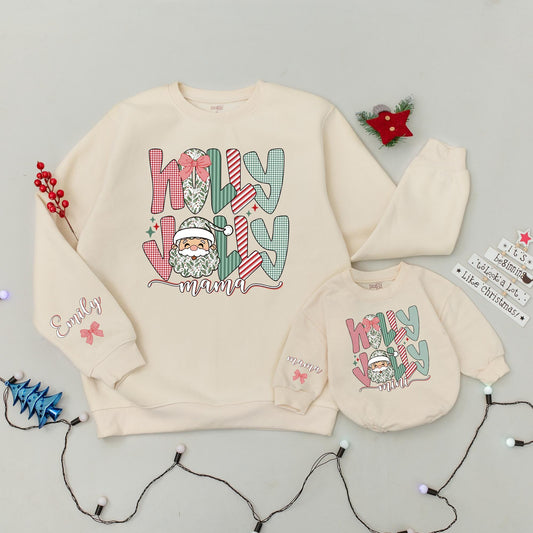 Holly Jolly Mama and Me Matching Christmas Sweaters, Santa Face, Plaid & Gingham Holiday Family Outfit, Mom & Daughter Xmas Gift