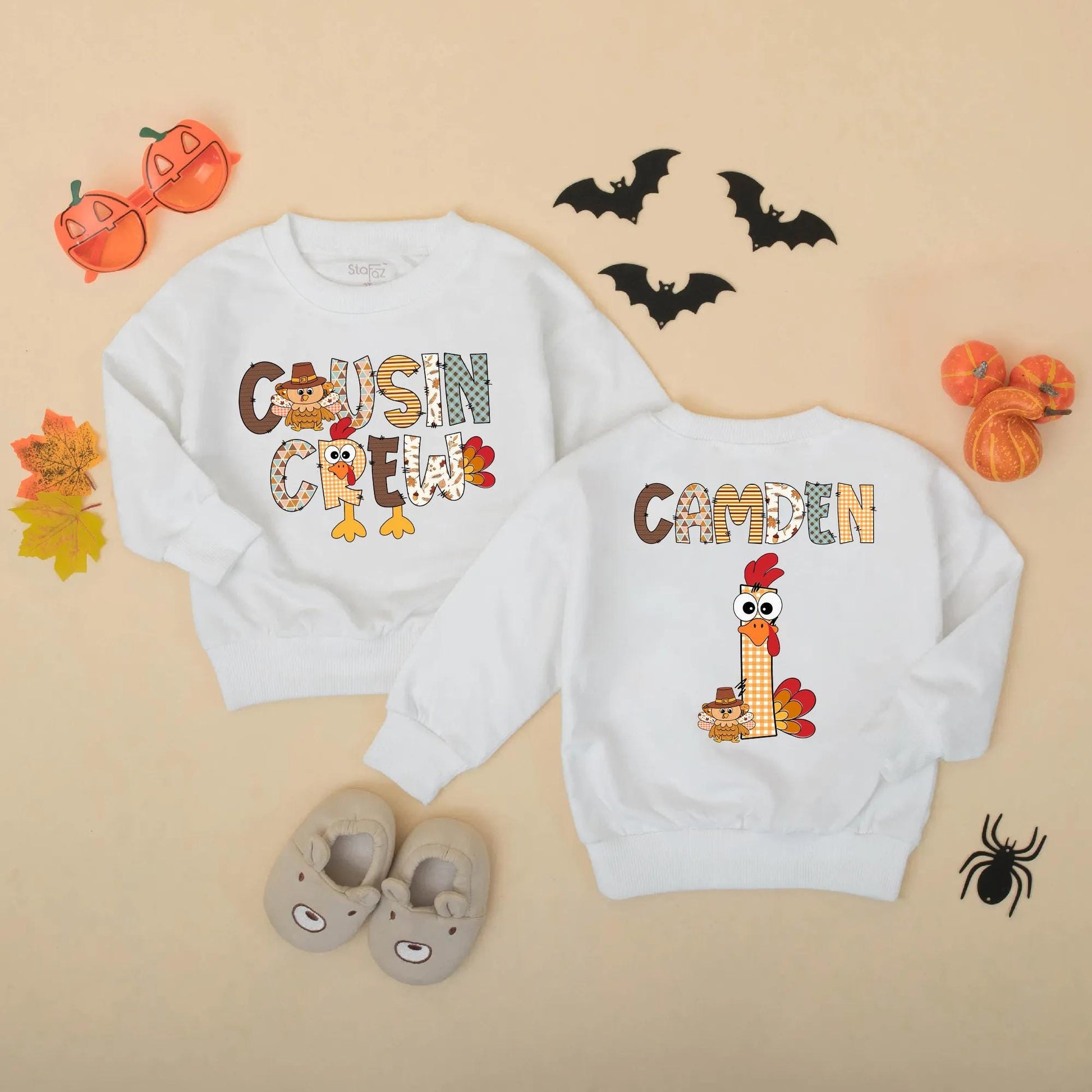 Custom Thanksgiving Cousin Crew Baby Romper with Turkey Design perfect for a memorable First Thanksgiving Gift matching soft infant fall outfits