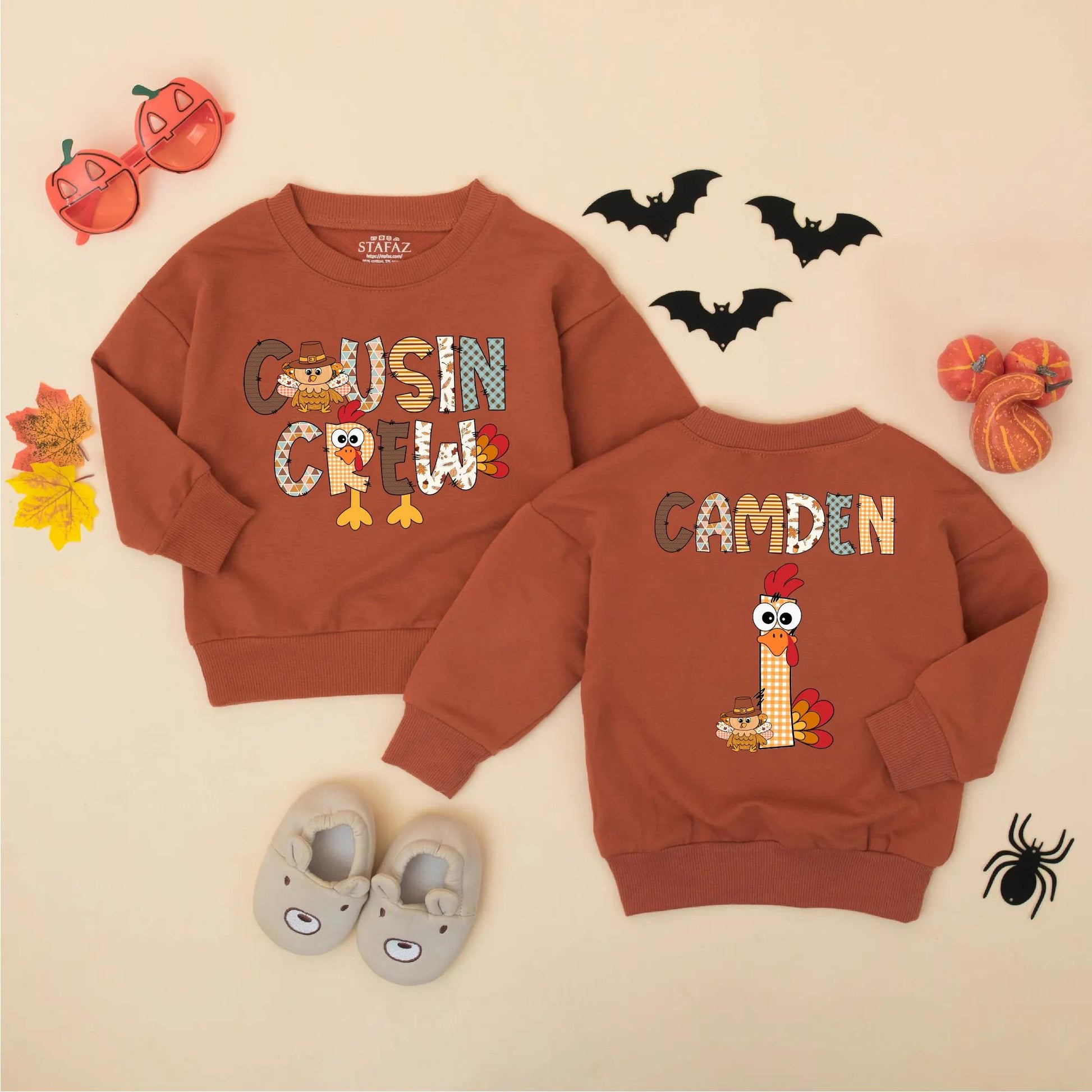 Custom Thanksgiving Cousin Crew Baby Romper with Turkey Design perfect for a memorable First Thanksgiving Gift matching soft infant fall outfits