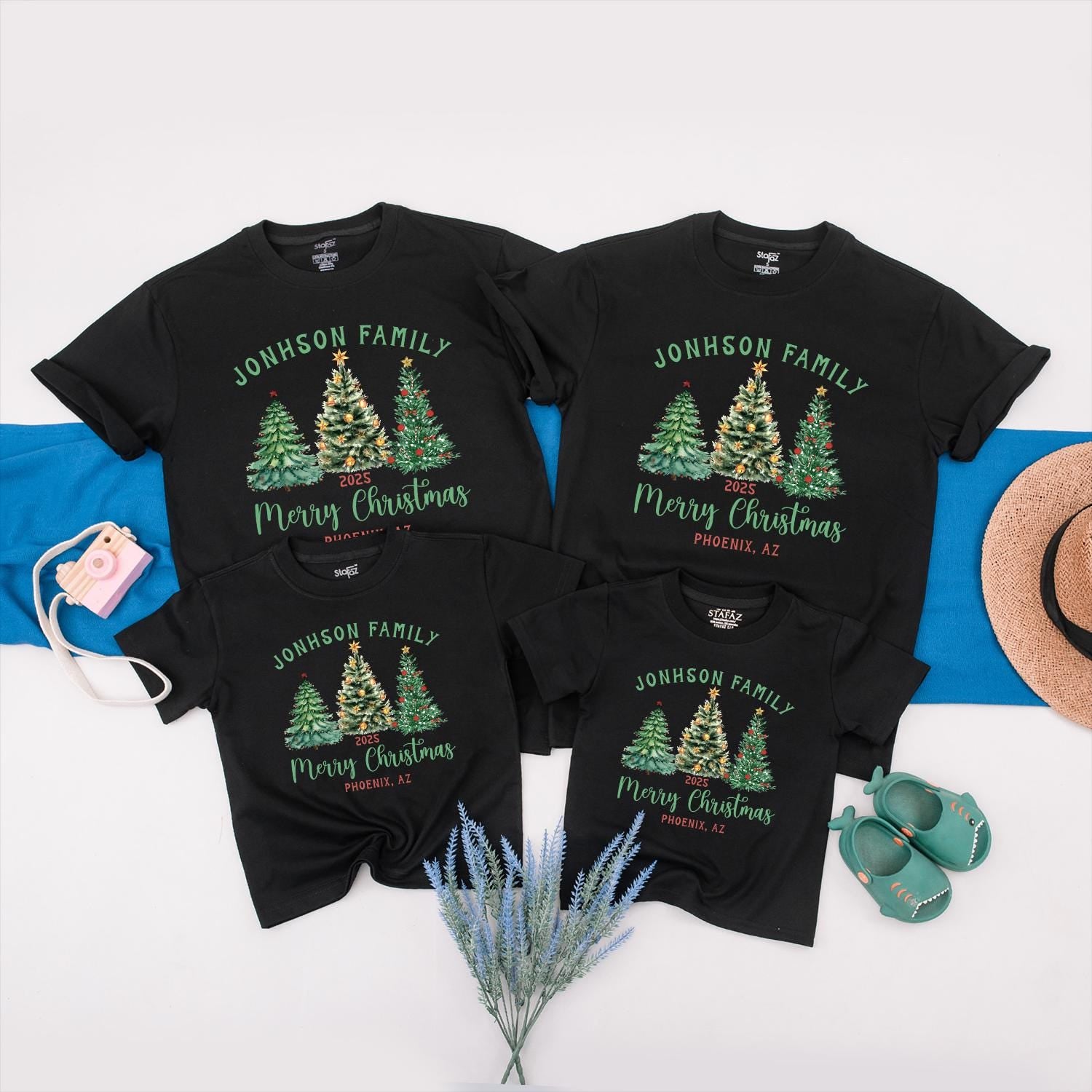 Matching Family Christmas Shirts Personalized Name Tees perfect for holiday vacations and thoughtful Christmas gifts for the whole crew