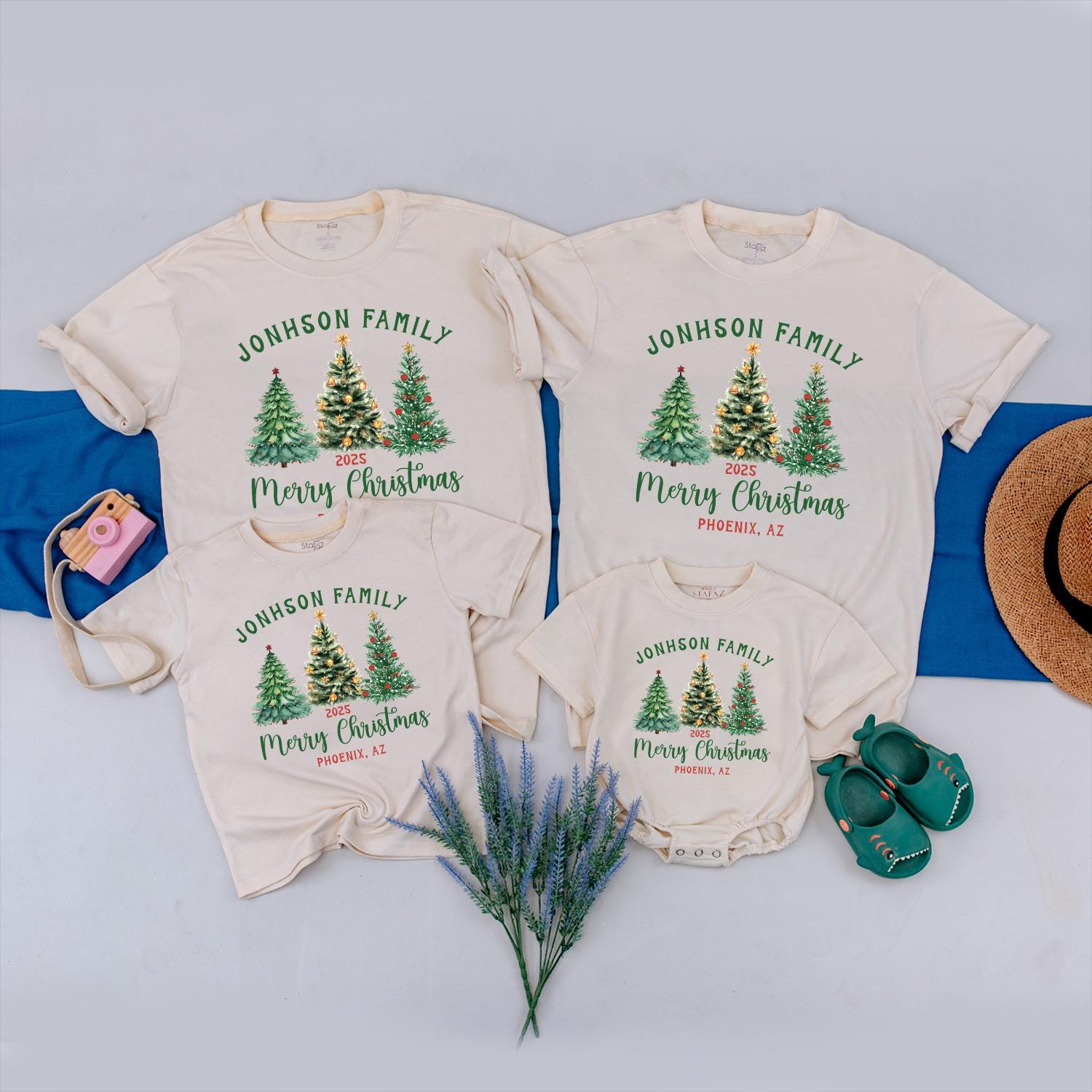 Matching Family Christmas Shirts Personalized Name Tees perfect for holiday vacations and thoughtful Christmas gifts for the whole crew