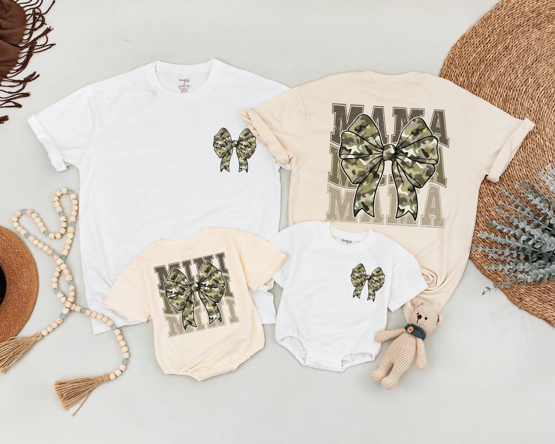 Matching Camo Bow Mama & Mini Shirts Cute Duck Family Outfits for Birthday Photos, First Birthday Gift, Mommy and Me Style, Playful Outdoor Adventure (140)