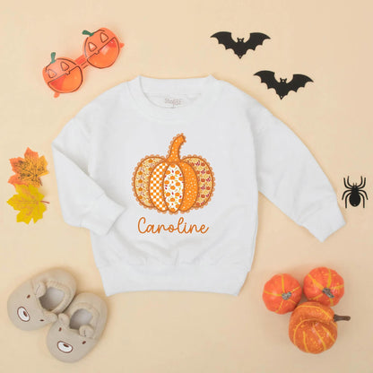 Custom Caroline Pumpkin Patch Romper: Thanksgiving Baby Girl Outfit, Cute Autumn Clothes, Festive Personalized Gift, Preppy Fall Bodysuit (139 chars)