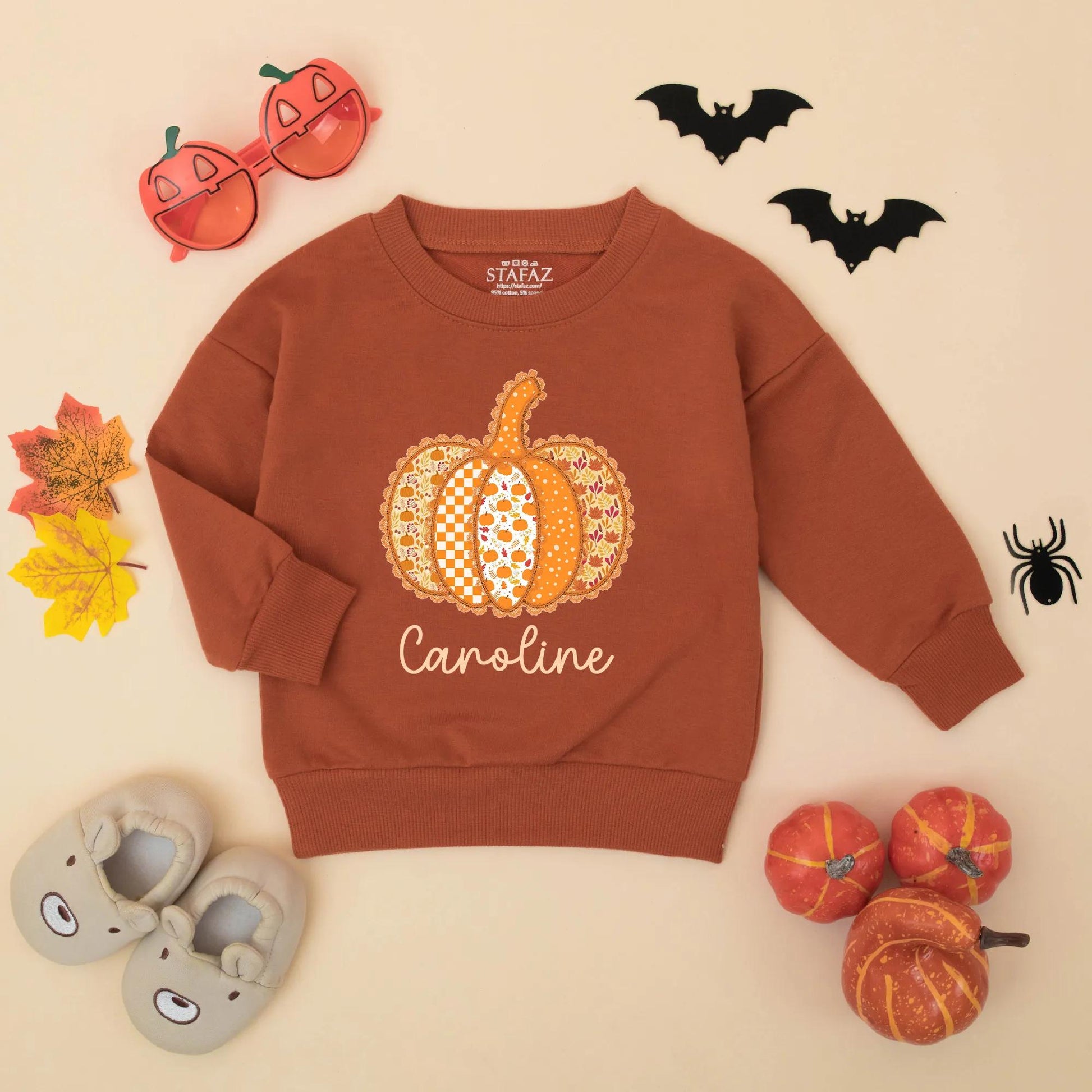 Custom Caroline Pumpkin Patch Romper: Thanksgiving Baby Girl Outfit, Cute Autumn Clothes, Festive Personalized Gift, Preppy Fall Bodysuit (139 chars)