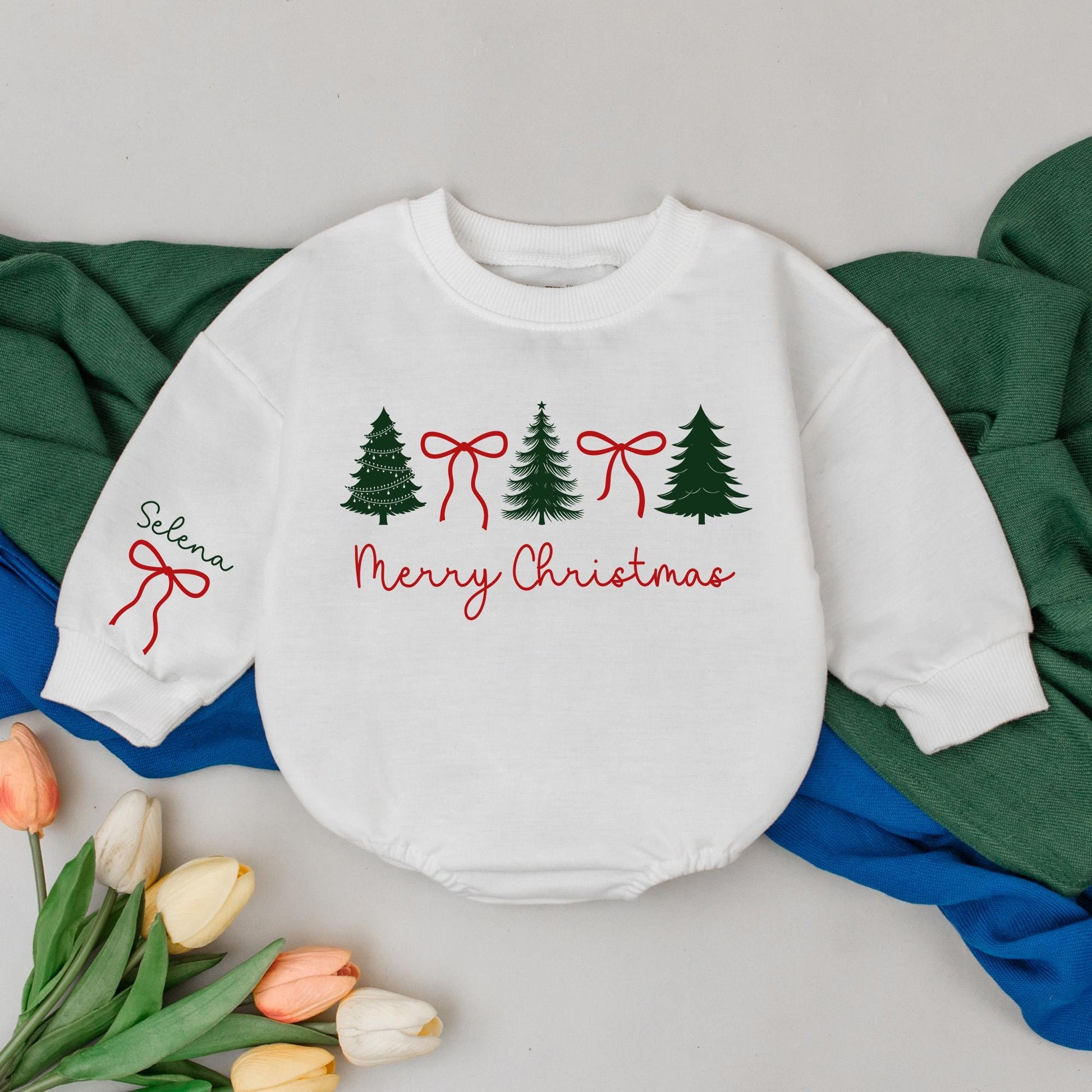 Personalized Preppy Christmas Tree Baby Romper First Christmas Outfit Holiday Girl Bodysuit Newborn Shower Gift Retro Clothes