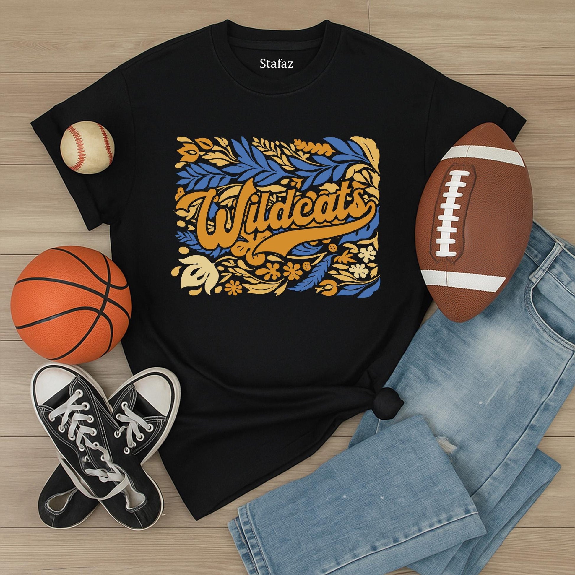 Wildcats Floral Mascot Shirt Custom Team Spirit Tee, Personalized School Colors Game Day Top, Cute Cursive Design, Football Cheer, Back to School Outfit (139)