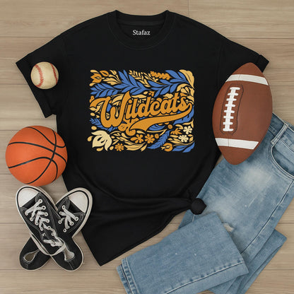 Wildcats Floral Mascot Shirt Custom Team Spirit Tee, Personalized School Colors Game Day Top, Cute Cursive Design, Football Cheer, Back to School Outfit (139)