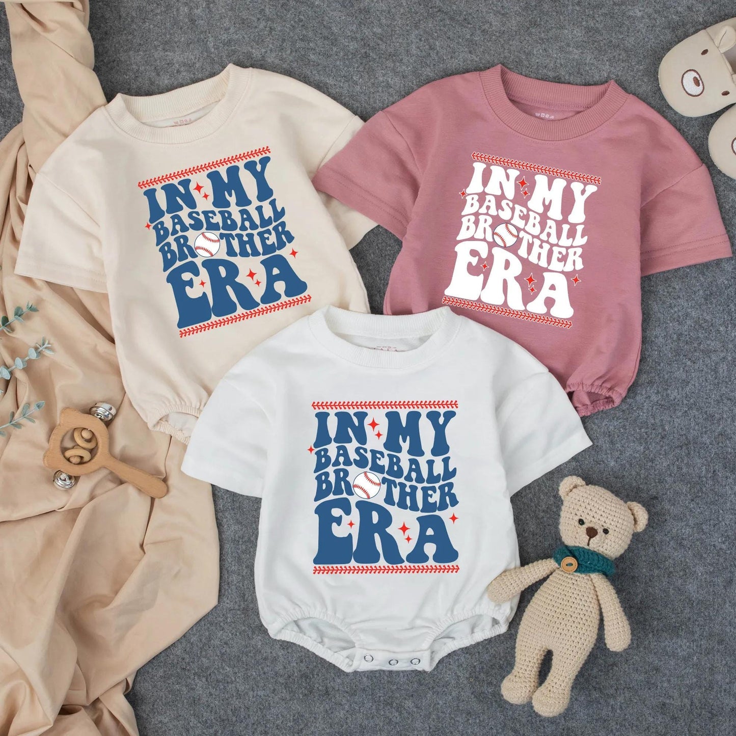 Custom Baseball Brother Era Bubble Romper, Personalized Mason Number 12 Outfit, Sporty Toddler Game Day Clothes, Baseball Stitch Details (138 chars)