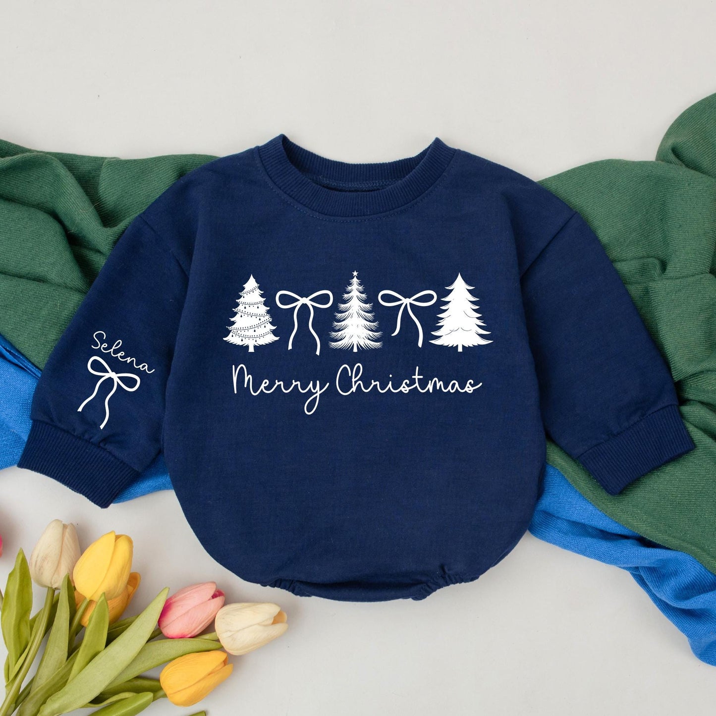 Personalized Preppy Christmas Tree Baby Romper First Christmas Outfit Holiday Girl Bodysuit Newborn Shower Gift Retro Clothes