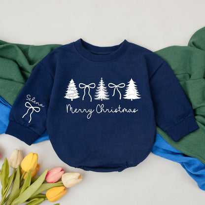 Personalized Preppy Christmas Tree Baby Romper First Christmas Outfit Holiday Girl Bodysuit Newborn Shower Gift Retro Clothes