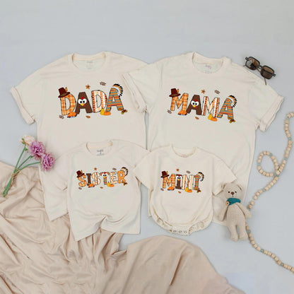 Custom Thanksgiving Family Shirts DADA MAMA SISTER MINI Fall Plaid Pumpkin Acorn Turkey Graphics Matching Outfits for Festive Parties