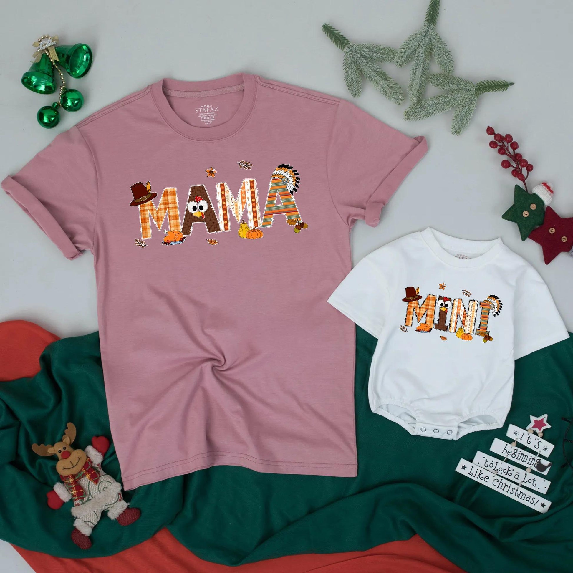 Custom Thanksgiving Family Shirts DADA MAMA SISTER MINI Fall Plaid Pumpkin Acorn Turkey Graphics Matching Outfits for Festive Parties