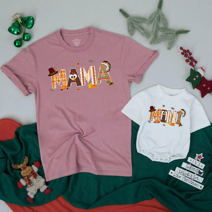 Custom Thanksgiving Family Shirts DADA MAMA SISTER MINI Fall Plaid Pumpkin Acorn Turkey Graphics Matching Outfits for Festive Parties