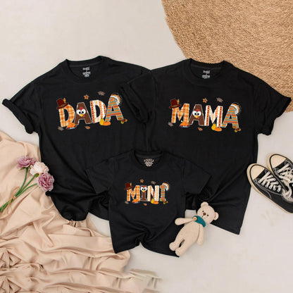 Custom Thanksgiving Family Shirts DADA MAMA SISTER MINI Fall Plaid Pumpkin Acorn Turkey Graphics Matching Outfits for Festive Parties