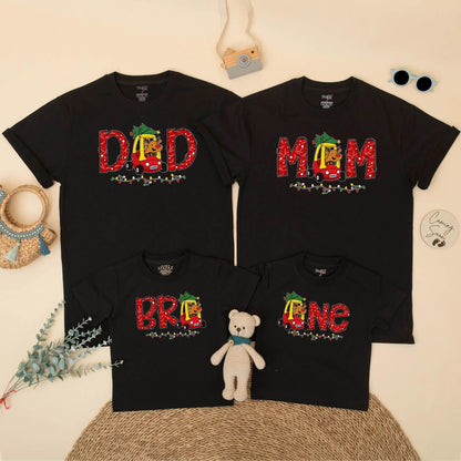 Personalized Christmas Family Matching 1st Birthday Shirt Reindeer Car & Lights Design Dad Mom Bro One Festive Winter Party Outfit Gift