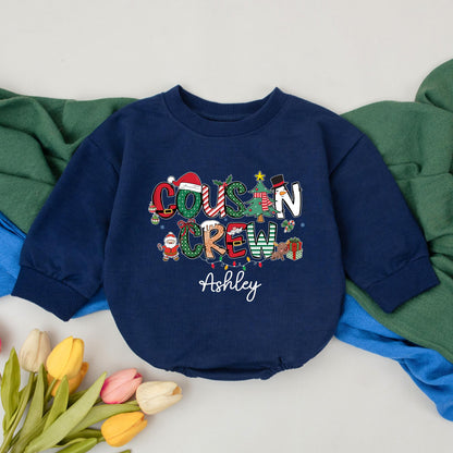 Personalized Cousin Crew Christmas Romper Bodysuit for Baby's First Holiday Matching Kids Outfit, Custom Name Family Photo Gift Idea