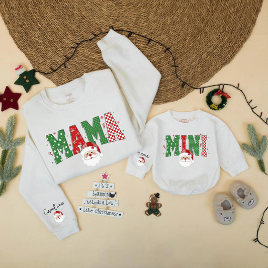 Personalized Mama Mini Christmas Sweaters Family Matching Santa Holiday Outfit Custom Winter Gift, Baby Girl Toddler Christmas