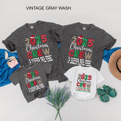 Matching Family Christmas Crew 2025 Shirts: Crazy Loud Love Holiday Tees, Xmas Vacation Squad Outfits, Santa Hat Pattern, Festive Family Matching