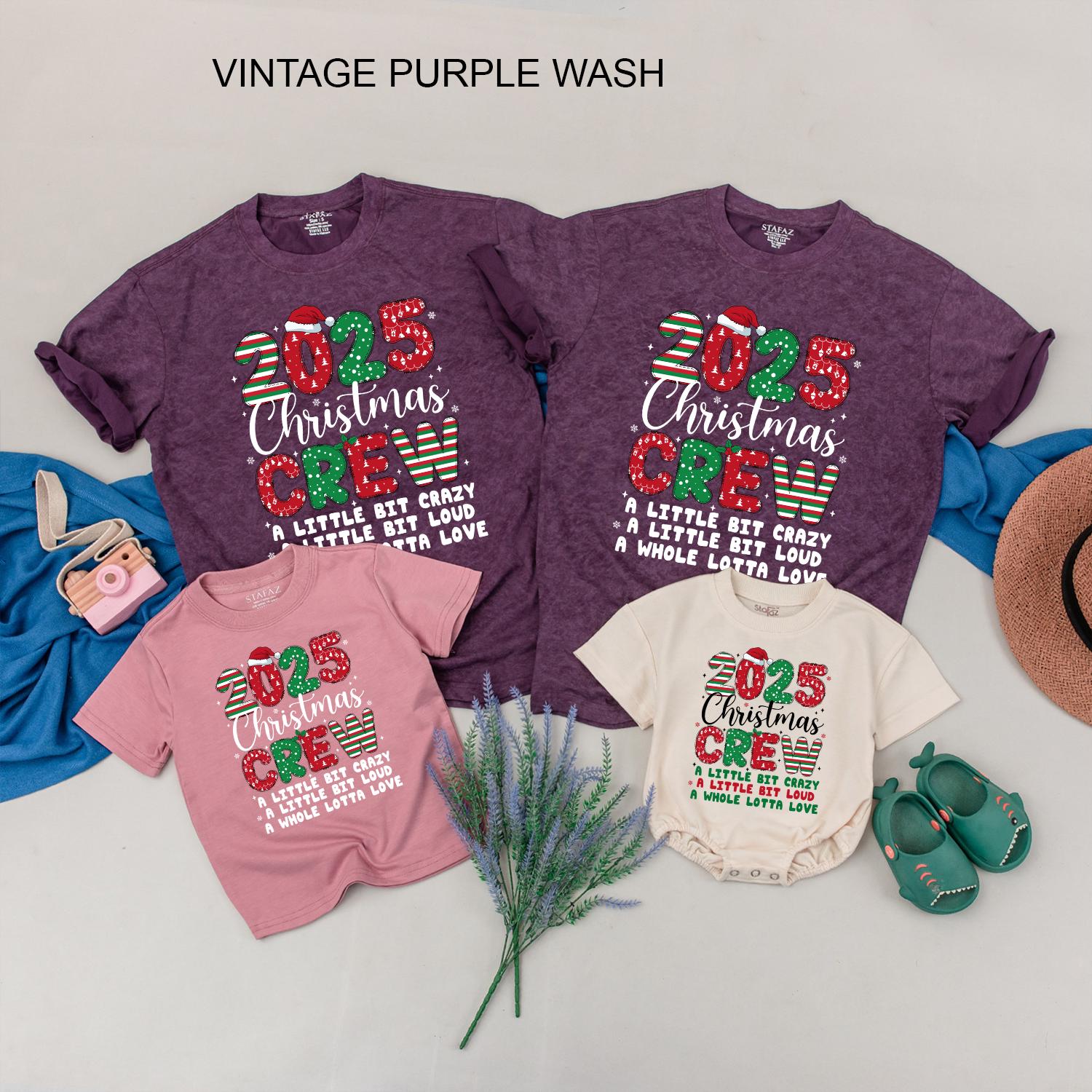 Matching Family Christmas Crew 2025 Shirts: Crazy Loud Love Holiday Tees, Xmas Vacation Squad Outfits, Santa Hat Pattern, Festive Family Matching