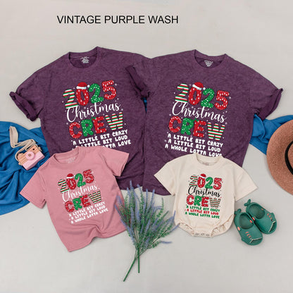 Matching Family Christmas Crew 2025 Shirts: Crazy Loud Love Holiday Tees, Xmas Vacation Squad Outfits, Santa Hat Pattern, Festive Family Matching