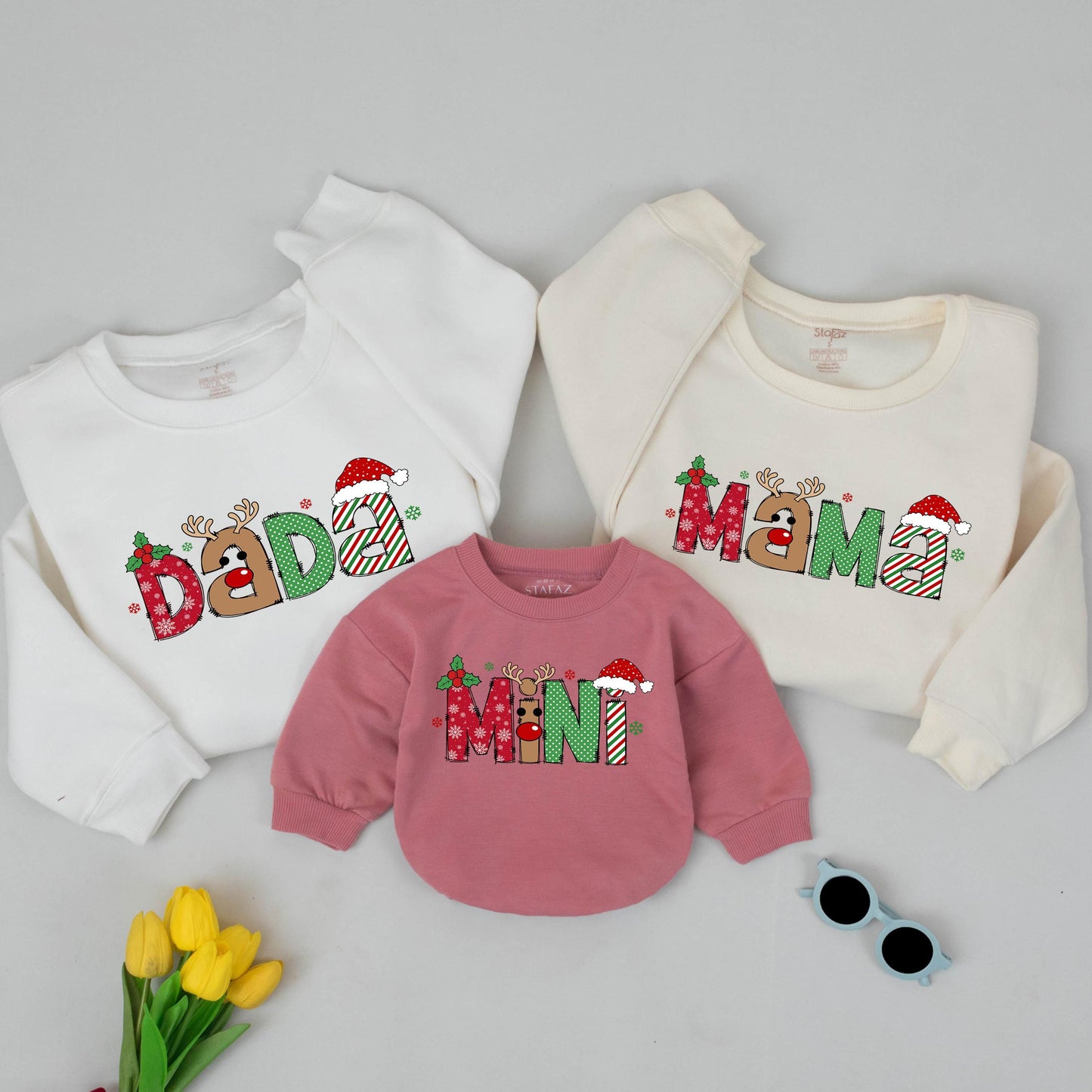 Cozy Reindeer Letters Family Christmas Sweatshirt Matching Mommy and Me Mommy & Me Xmas Gift for Family Holiday Party