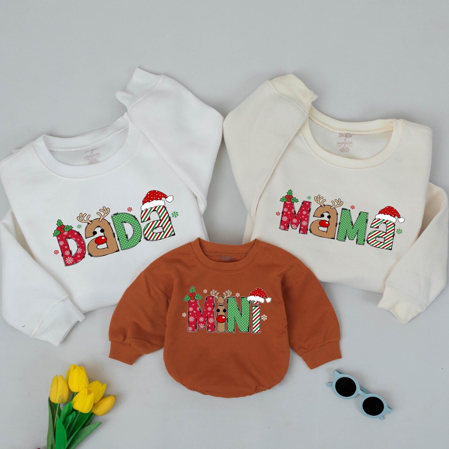 Cozy Reindeer Letters Family Christmas Sweatshirt Matching Mommy and Me Mommy & Me Xmas Gift for Family Holiday Party