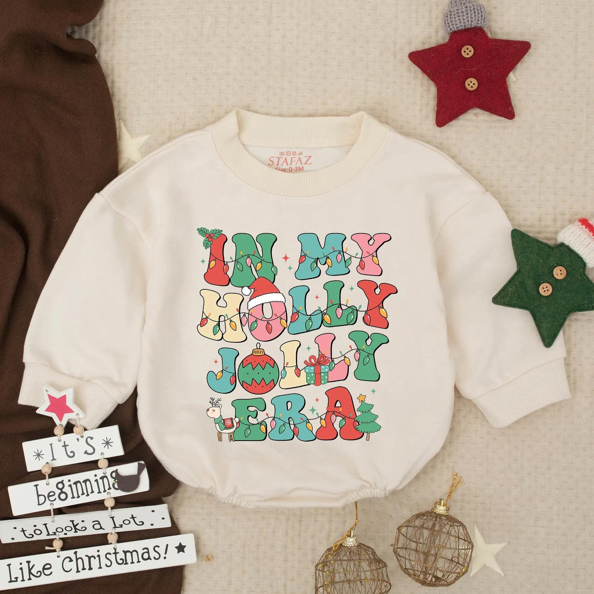 In My Holly Jolly Era Bubble Romper Colorful Christmas Baby Clothes Girl Toddler Outfit with Lights Ornaments Tree Gift