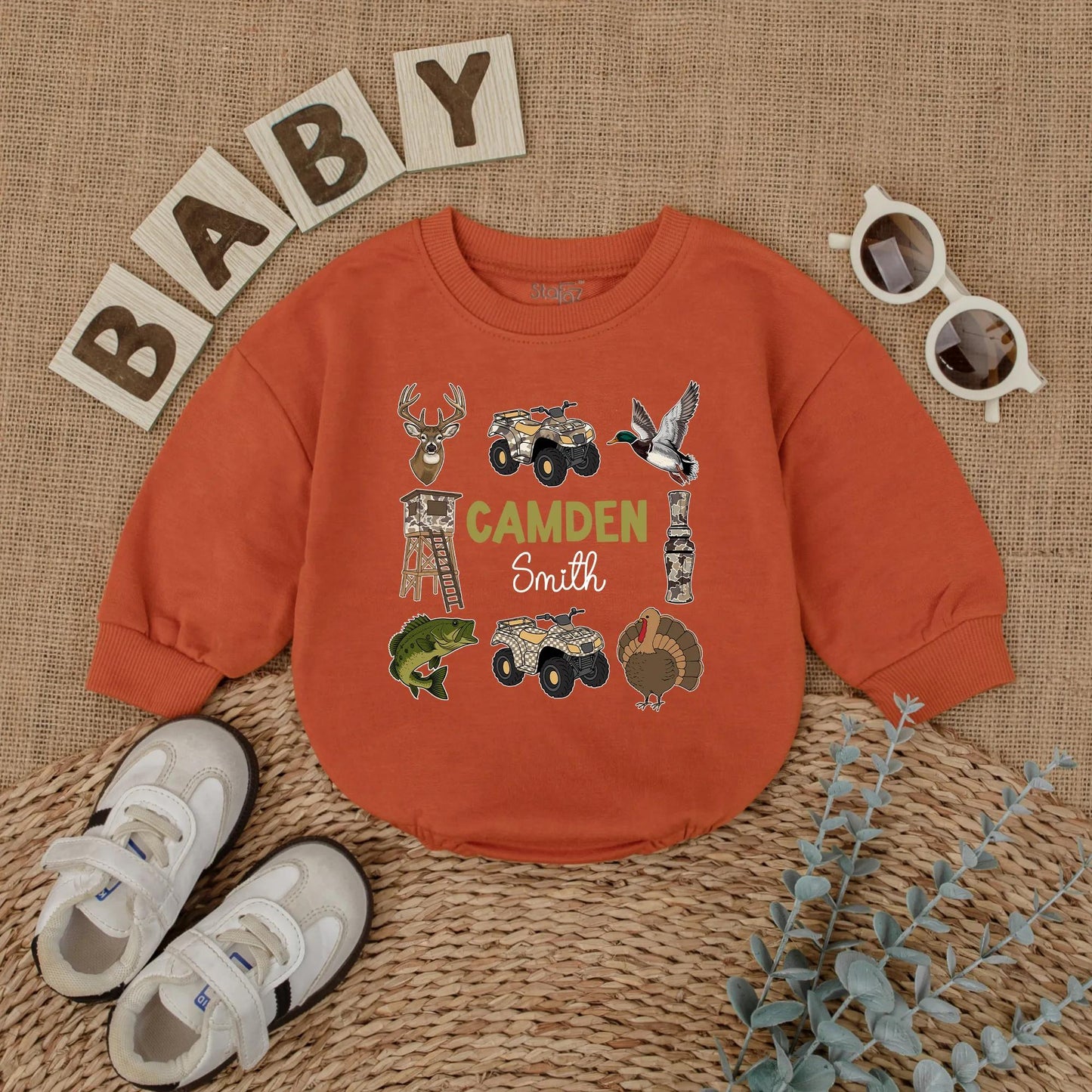 Custom Camo Hunting Baby Boy Romper Personalized Deer Duck Outfit Outdoor Baby Gift Newborn Short Sleeve Clothes For Season