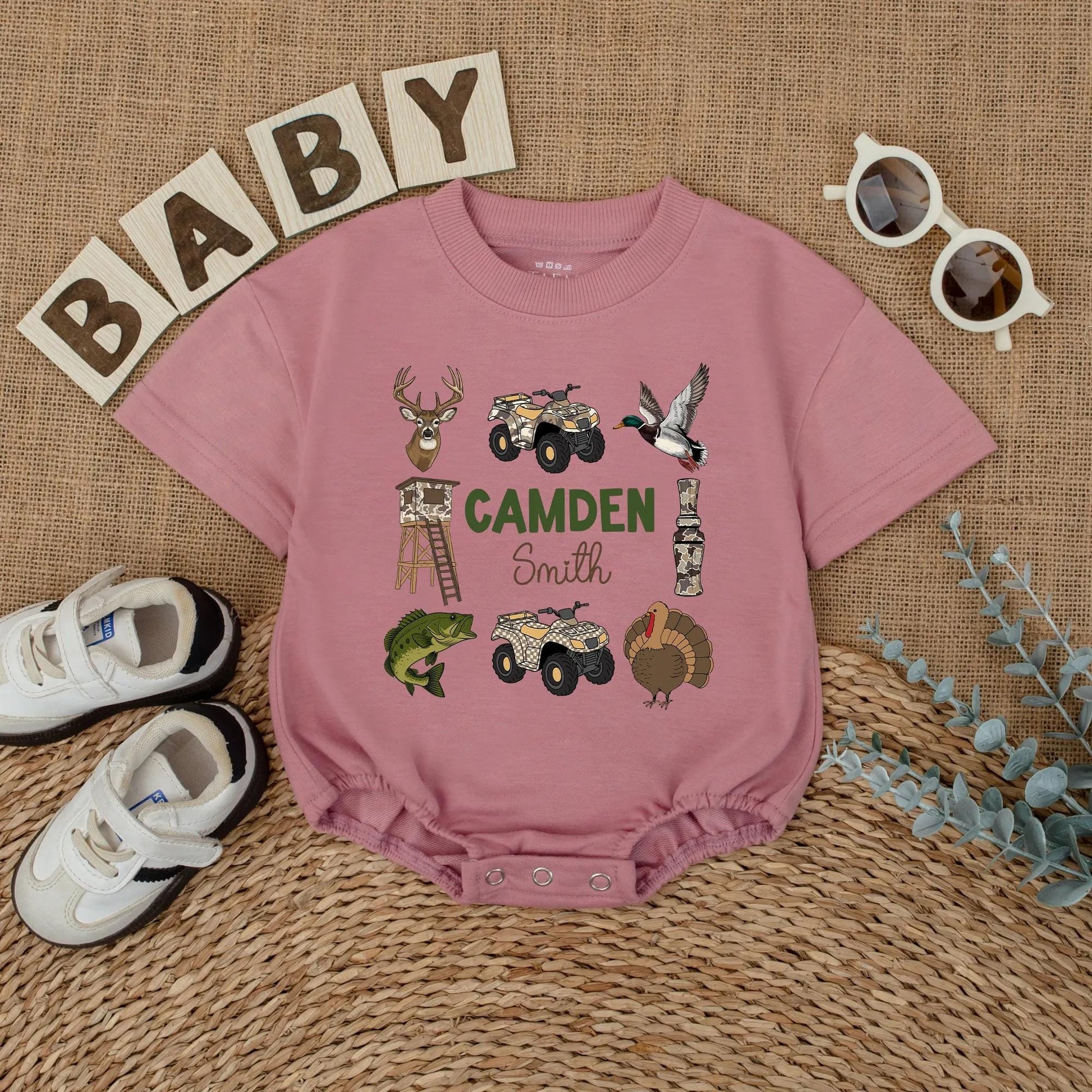 Custom Camo Hunting Baby Boy Romper Personalized Deer Duck Outfit Outdoor Baby Gift Newborn Short Sleeve Clothes For Season
