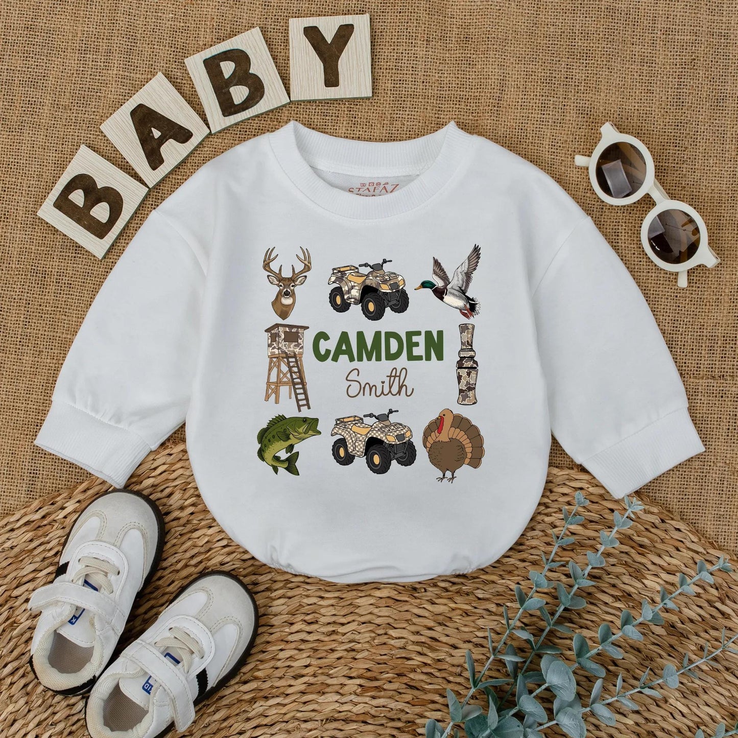 Custom Camo Hunting Baby Boy Romper Personalized Deer Duck Outfit Outdoor Baby Gift Newborn Short Sleeve Clothes For Season