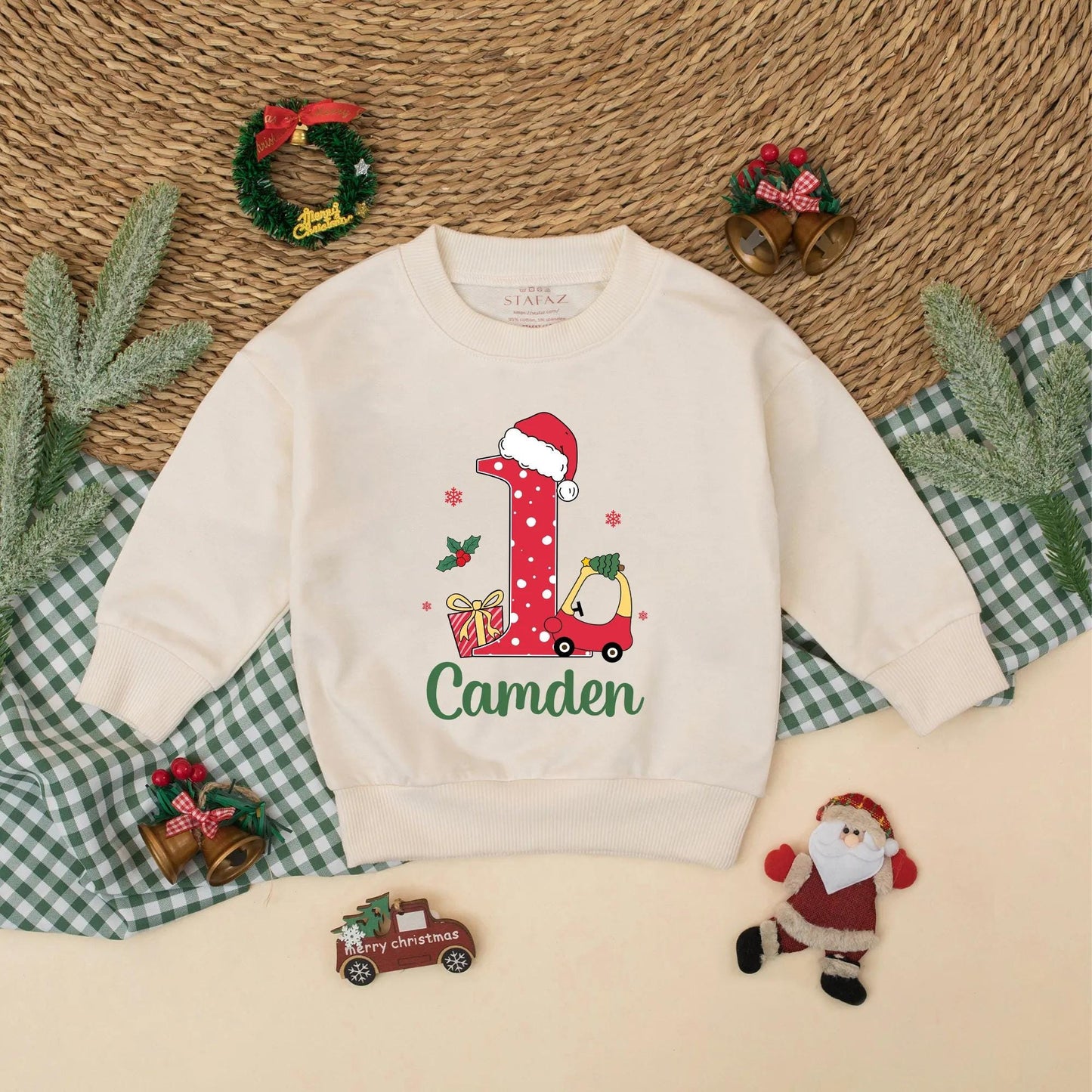 Camden's First Christmas Romper: Red Car 1st Birthday Bodysuit with Santa Hat & Polka Dots for Baby Boy - Holiday Gift