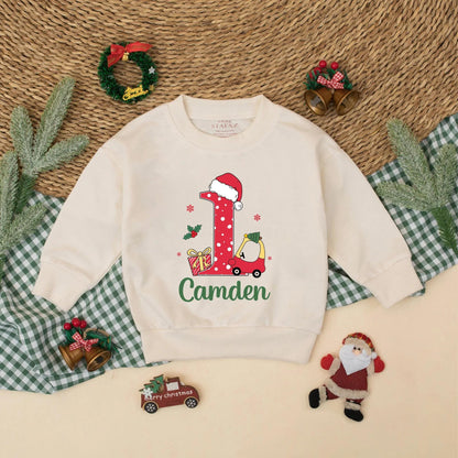 Camden's First Christmas Romper: Red Car 1st Birthday Bodysuit with Santa Hat & Polka Dots for Baby Boy - Holiday Gift