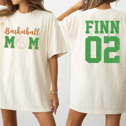 Sparkly Basketball Mom Shirt Custom Name and Number on Back Sporty Team Colors Game Day Mom Tee